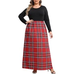 Women's Plus Size Long Sleeve Maxi Dress With Pockets